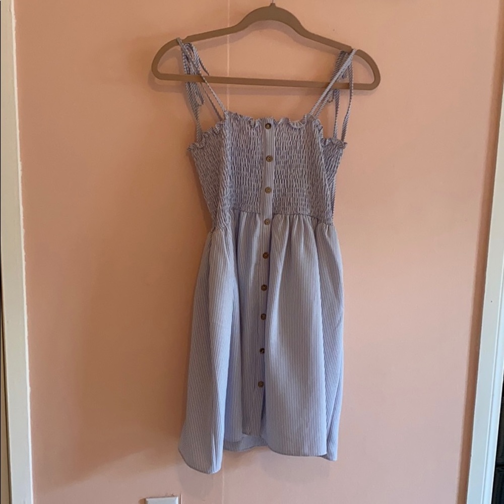 Blue pinstripe babydoll dress L